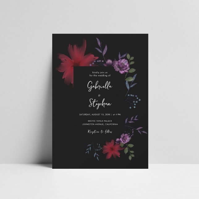 Dark Floral Black Wedding | Moody Romantic Design Invitation (Creator Uploaded)