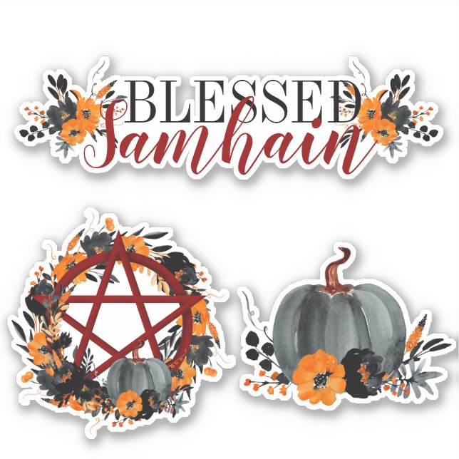 Dark Floral Blessed Samhain Pentacle & Pumpkins (Front)