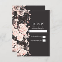 Dark Floral Blush Pink Charcoal Black Wedding RSVP