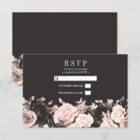 Dark Floral Blush Pink Charcoal Black Wedding RSVP
