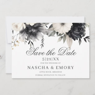 Dark Floral Boho Black Cream Wedding Save The Date