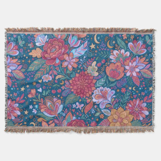 Dark Floral Botanical Pattern with Vintage Moody G Throw Blanket
