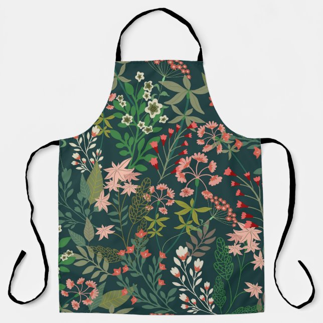 Dark Floral Botanical Seamless Pattern Apron (Front)