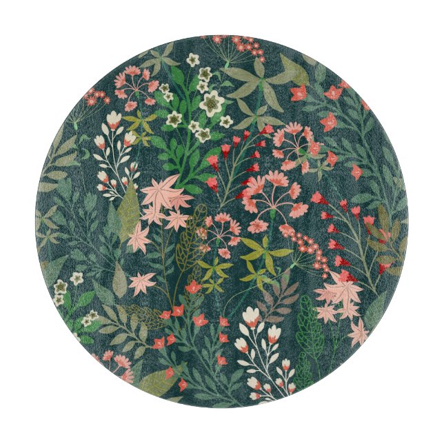 Dark Floral Botanical Seamless Pattern Cutting Board (Front)