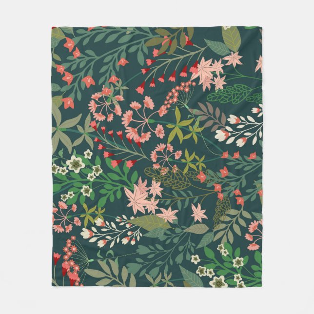Dark Floral Botanical Seamless Pattern Fleece Blanket (Front)