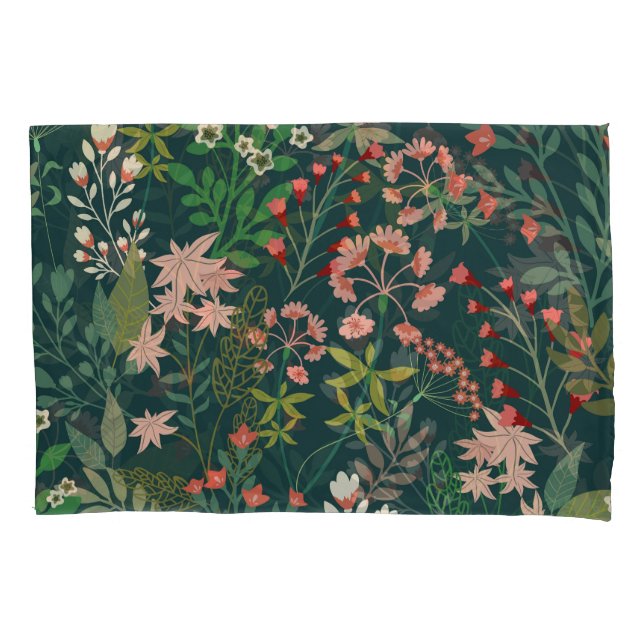 Dark Floral Botanical Seamless Pattern Pillowcase (Front)