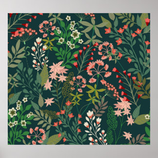 Dark Floral Botanical Seamless Pattern Poster