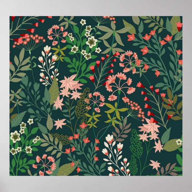 Dark Floral Botanical Seamless Pattern Poster (Front)