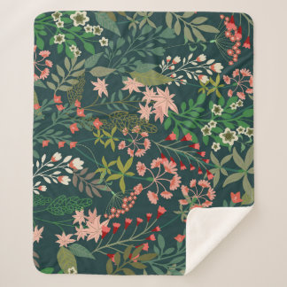 Dark Floral Botanical Seamless Pattern Sherpa Blanket