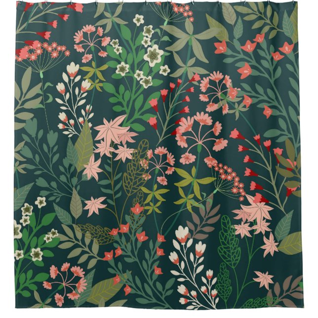 Dark Floral Botanical Seamless Pattern Shower Curtain (Front)