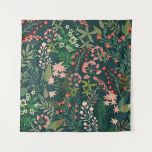 Dark Floral Botanical Seamless Pattern Tapestry