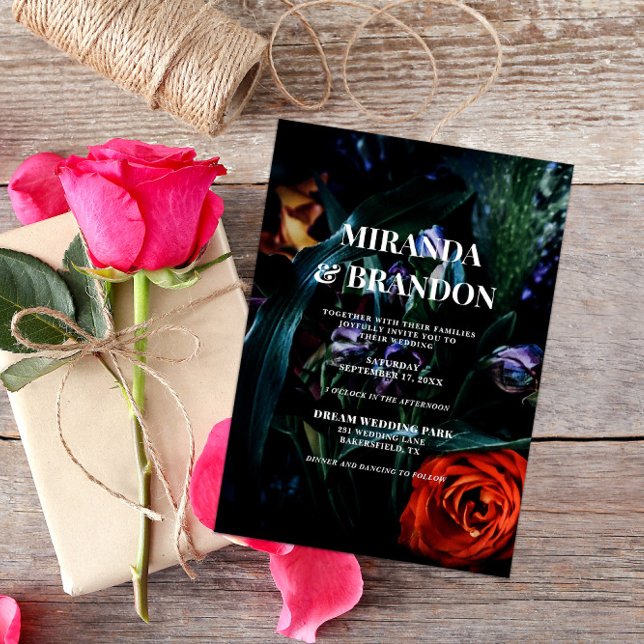 Dark Floral Botanical Wedding Invitation (Creator Uploaded)