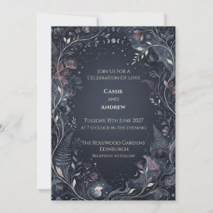 Dark Floral Celestial Moon Wedding Invitation