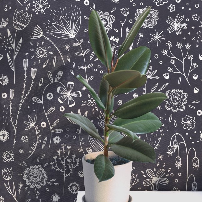 Dark Floral Chalkboard Grey Botanical Wallpaper (Chalkboard flowers  otanical slate gray art wallpaper)