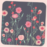 Dark Floral Coaster<br><div class="desc">Modern Bohemian botancial art.
Pretty boho loose pink floral painting on a dark grey background.
Original art by Nic Squirrell.</div>