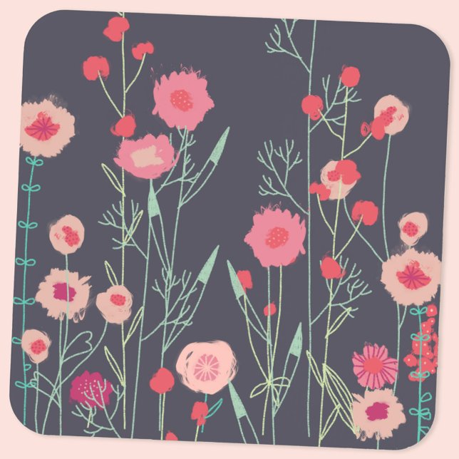 Dark Floral Coaster (Boho floral pink and charcoal gray coaster)
