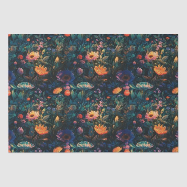 Dark Floral Cottage Garden Tissue Paper (Front)