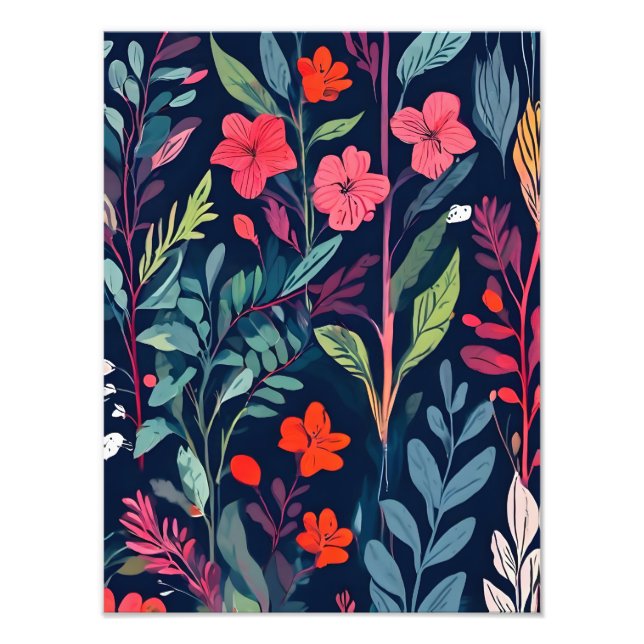  Dark Floral Doodled Pattern Photo Print (Front)
