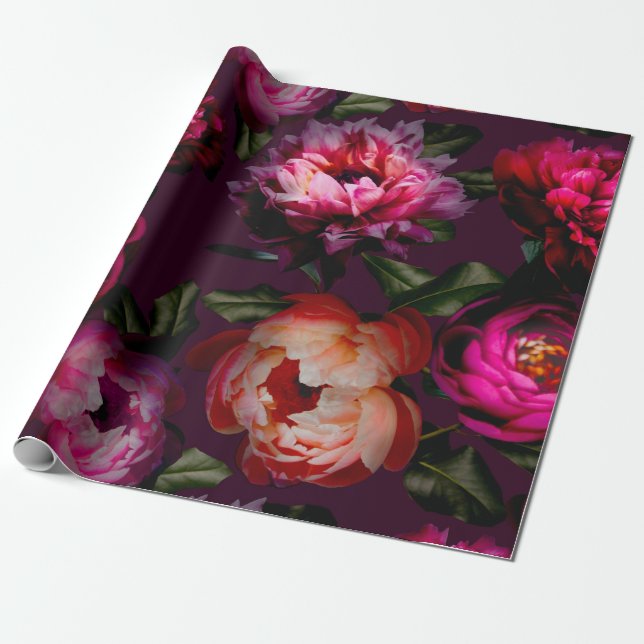 Dark floral dream wrapping paper (Unrolled)