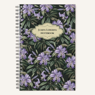 Dark Floral Dreams With Realistic Purple Lily Notebook