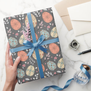 Dark Floral Easter Wrapping Paper – Pastel Egg