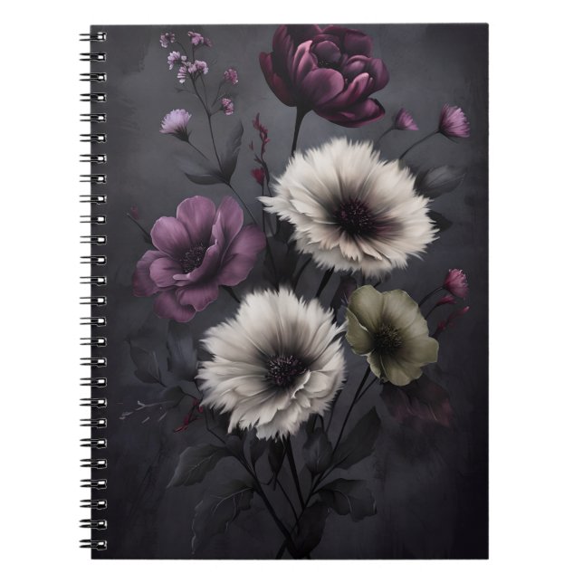 Dark Floral Elegance – Moody Botanical Art Poster Notebook (Front)