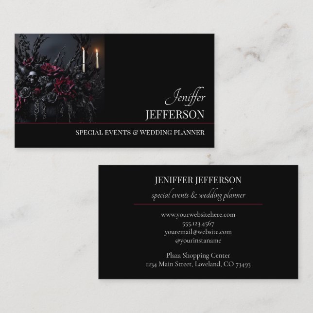 Dark Floral event wedding planner Business Card (Front/Back)