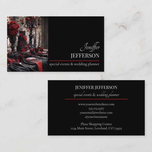 Dark Floral event wedding planner Business Card (Front/Back)