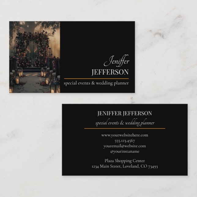 Dark Floral event wedding planner Business Card (Front/Back)