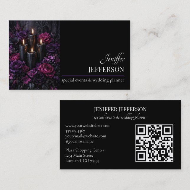 Dark Floral event wedding planner Business Card (Front/Back)