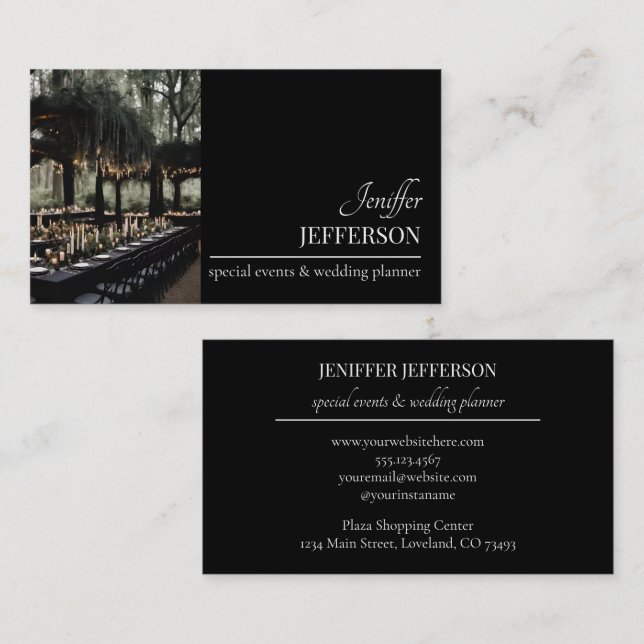 Dark Floral event wedding planner Business Card (Front/Back)
