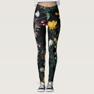Dark Floral Garden: Blooming Night Pattern Leggings