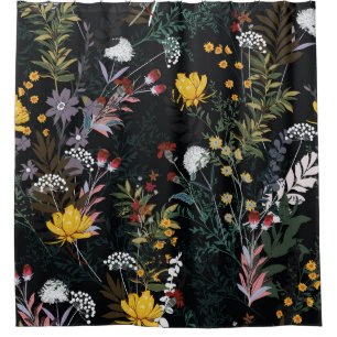 Dark Floral Garden: Blooming Night Pattern Shower Curtain
