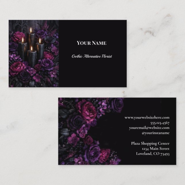 Dark Floral Gothic Alternative Florist Business Card (Front/Back)