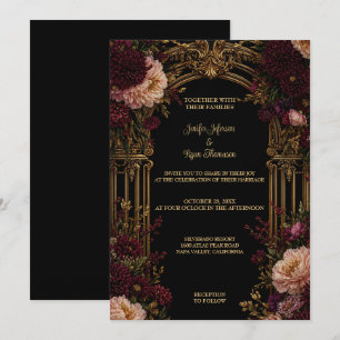 Dark Floral Gothic Halloween Wedding Invitation