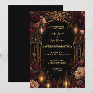 Dark Floral Gothic Halloween Wedding Invitation
