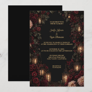Dark Floral Gothic Halloween Wedding Invitation