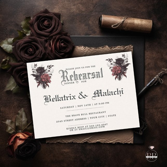 Dark Floral Gothic Rehearsal Dinner  Invitation (Creator Uploaded)
