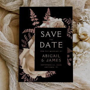 Dark Floral Ivory Rose Gold Wedding Save the Date
