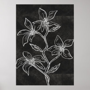 Dark Floral Lime Wash Modern Poster