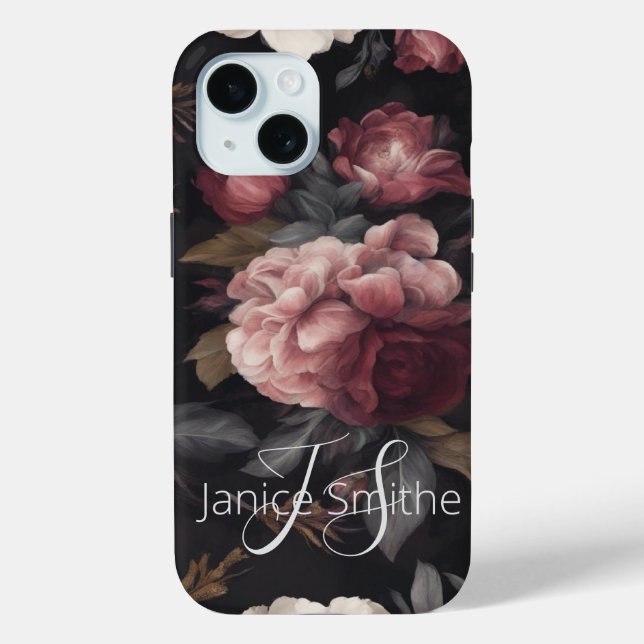 Dark Floral Monogram Case-Mate iPhone Case (Back)