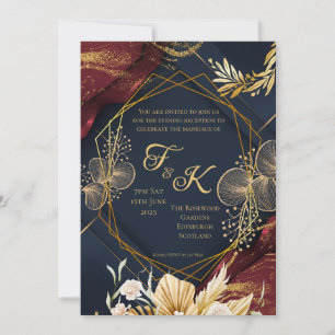 Dark Floral Monogram Evening Invitation Navy Bur