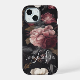 Dark Floral Monogram iPhone 15 Case