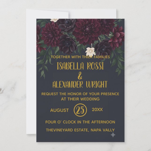 Dark Floral Moody Elegance Wedding Invitation (Front)