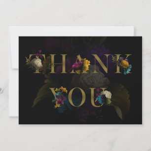 Dark Floral Moody Monogram Wedding Thank You Card
