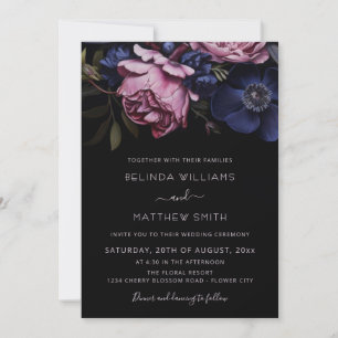 Dark Floral Moody Photo Wedding Invitation