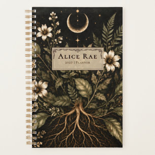 Dark Floral Moon and Wildflower Roots Personalise Planner