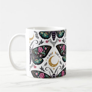 Dark Floral Moth Celestial Goth Pattern Coffee Mug