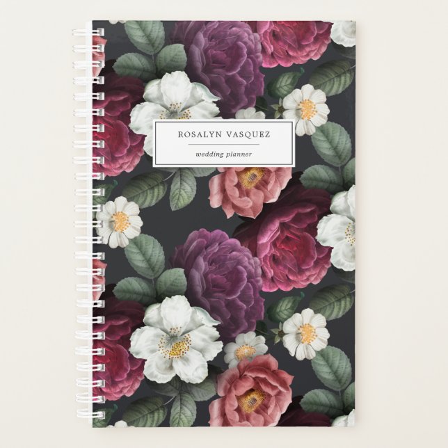 Dark Floral on Black | Personalised Planner (Front)