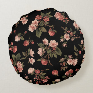​dark floral pattern ​vintage cherry blossom ​mood round cushion